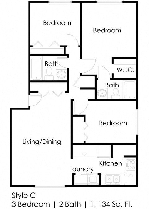three bedroom floor plan